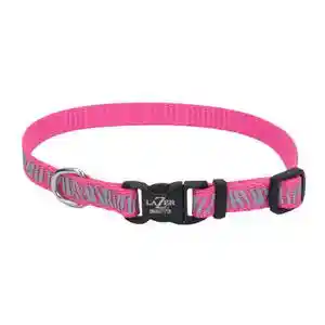 Reflective Open-design Adjustable Collar, Pink Zebra, 3/8" X 08"-12"