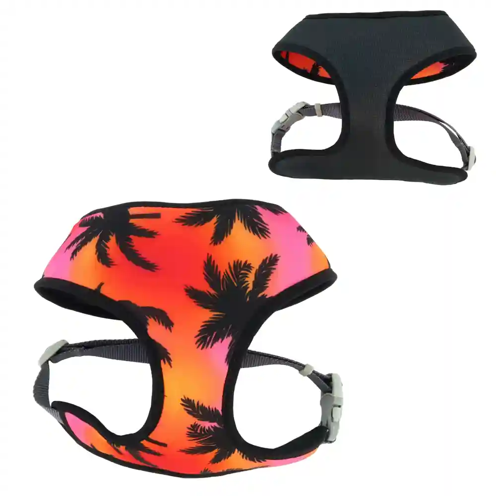 Reversible Dog Harness Sunset Palms With Black Grid Xxs 5/8 X 14-16-in