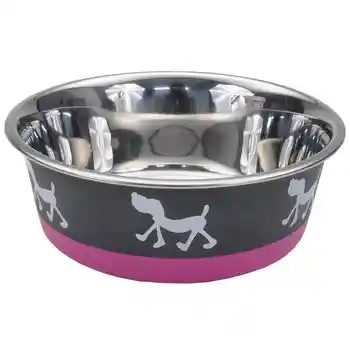 Design Series Non-skid Pup Design Dog Bowls, Pink And Grey, 15 Oz (1.625 Cups)