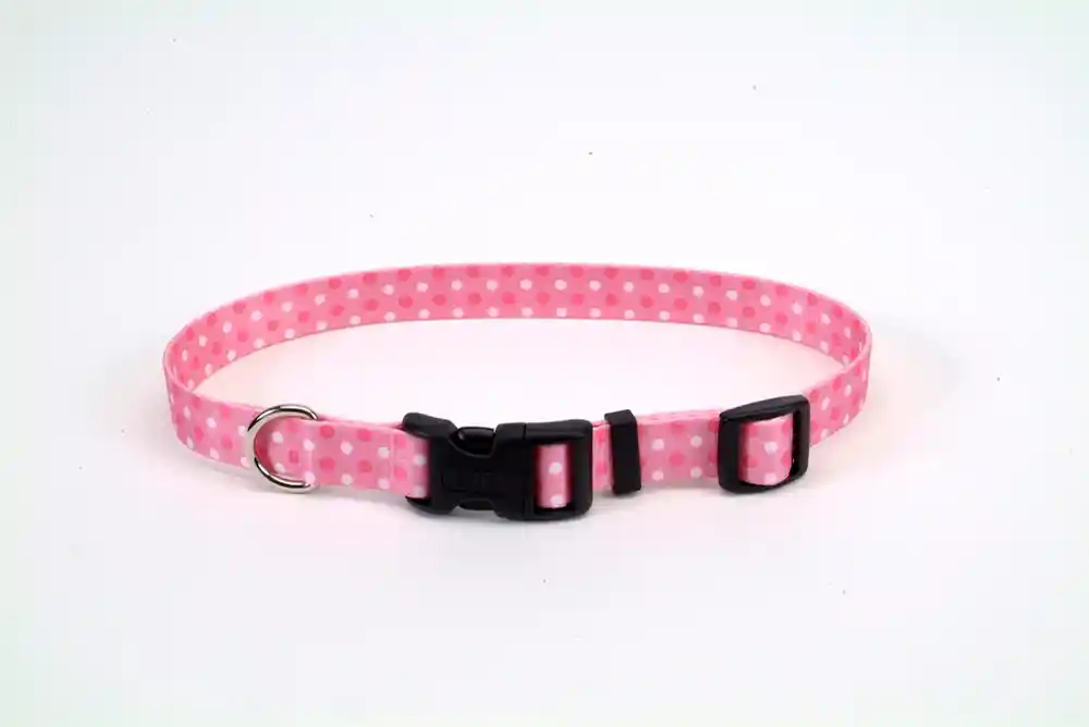 Adjustable Dog Collar, Pink Dots, 3/4" X 14-20"