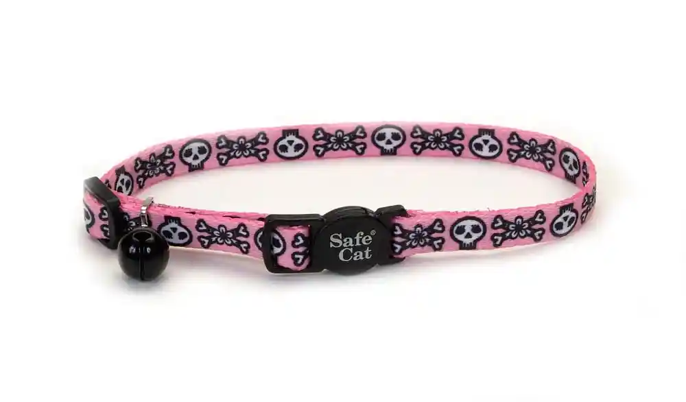 Fashion Adjustable Breakaway Cat Collar, Skulls Pink, 3/8" X 08"-12"