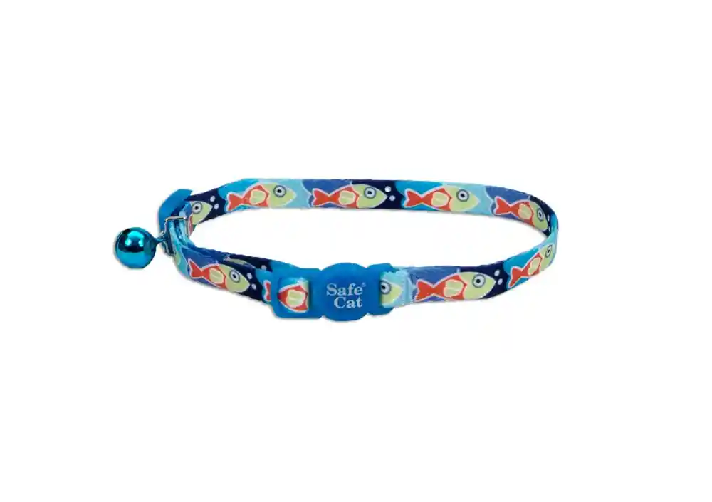 Fashion Adjustable Breakaway Cat Collar, Blue Fish, 3/8" X 08"-12"