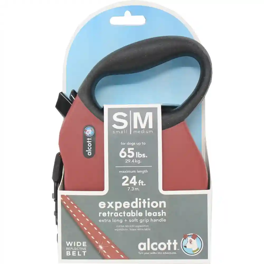 Alcott Retractable Leash Up To 65 Pounds Red Small/medium 24
