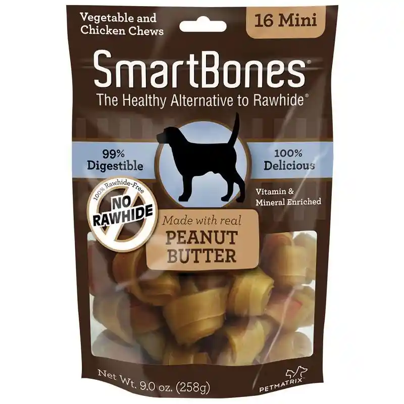 Peanut Butter Mini Chew Bones Dog Treats 16-pack