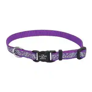 Reflective Open-design Adjustable Collar, Purple Daisy, 3/8" X 08"-12"