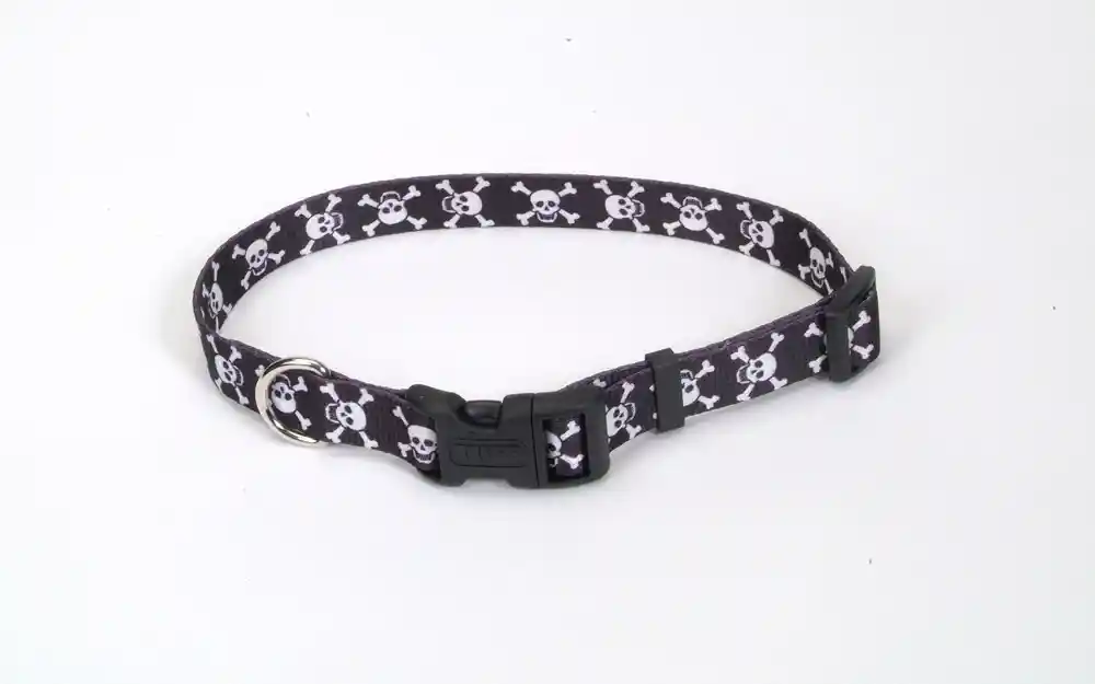 Adjustable Dog Collar, Black Skulls, 3/4" X 14-20"
