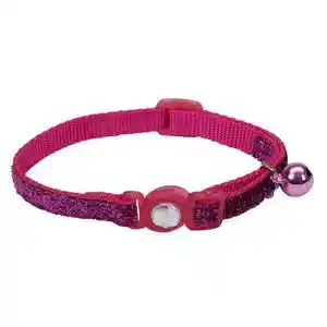 Jeweled Buckle Adjustable Breakaway Cat Collar With Glitter Overlay Pink 3/8 X 8-12-in
