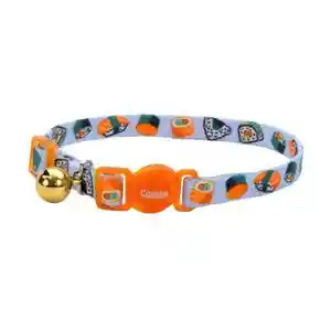 Fashion Adjustable Breakaway Cat Collar, Sushi On Blue, 3/8" X 08"-12"