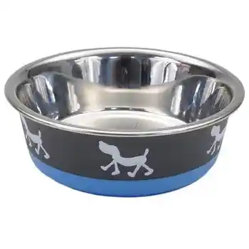 Design Series Non-skid Pup Design Dog Bowls, Blue And Grey, 13 Oz (1.625 Cups)