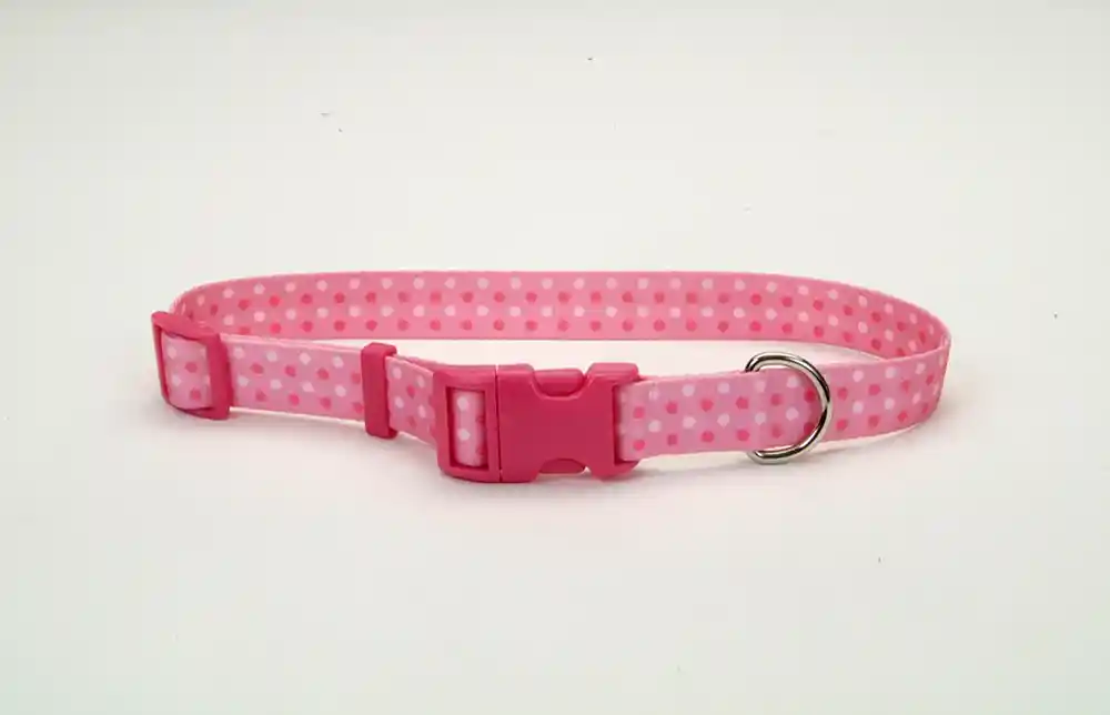 Adjustable Dog Collar, Pink Dots, 5/8" X 10"-14"