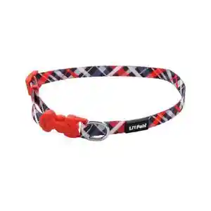 Adjustable Patterned Dog Collar, Red And Grey Plaid, 3/8" X 06"-08"