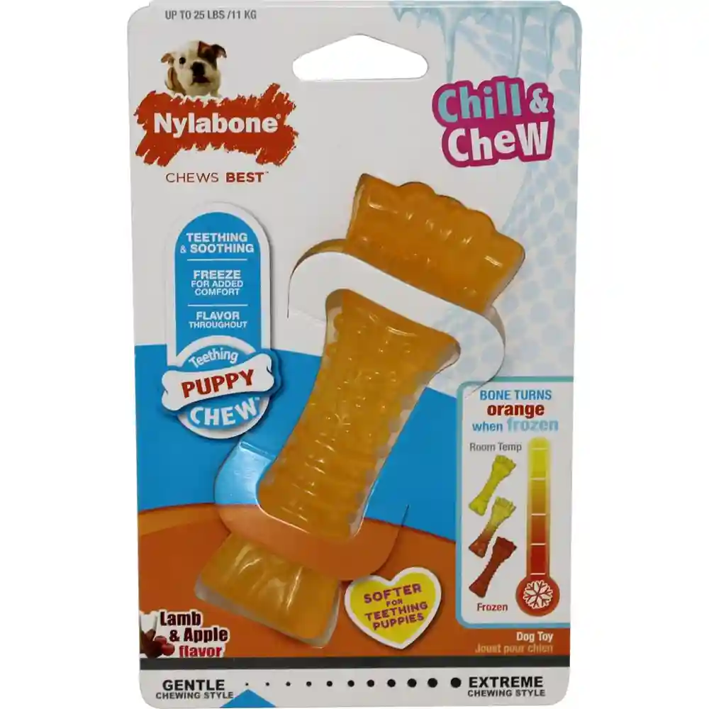 Nylabone Chill & Chew Color Change Puppy Mini Souper Bone Lamb & Apple