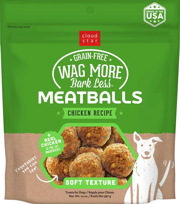 Wag More Bark Less Meatballs Grain-free Chicken Recipe Dog Treats 14-oz